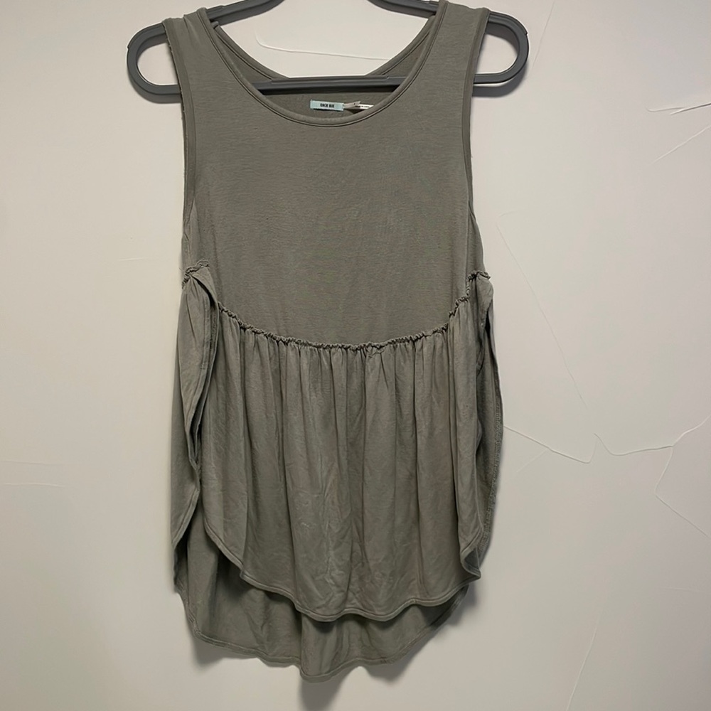 Sage green ‘distressed’ peplum top w/ slit detail